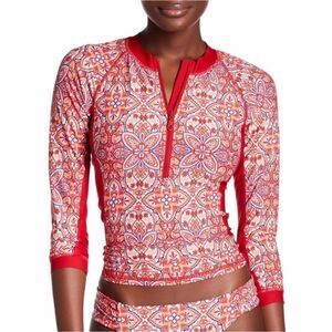 Helen Jon Tamarind Long Sleeve Swim Surf Rashguard‎ Red Size S